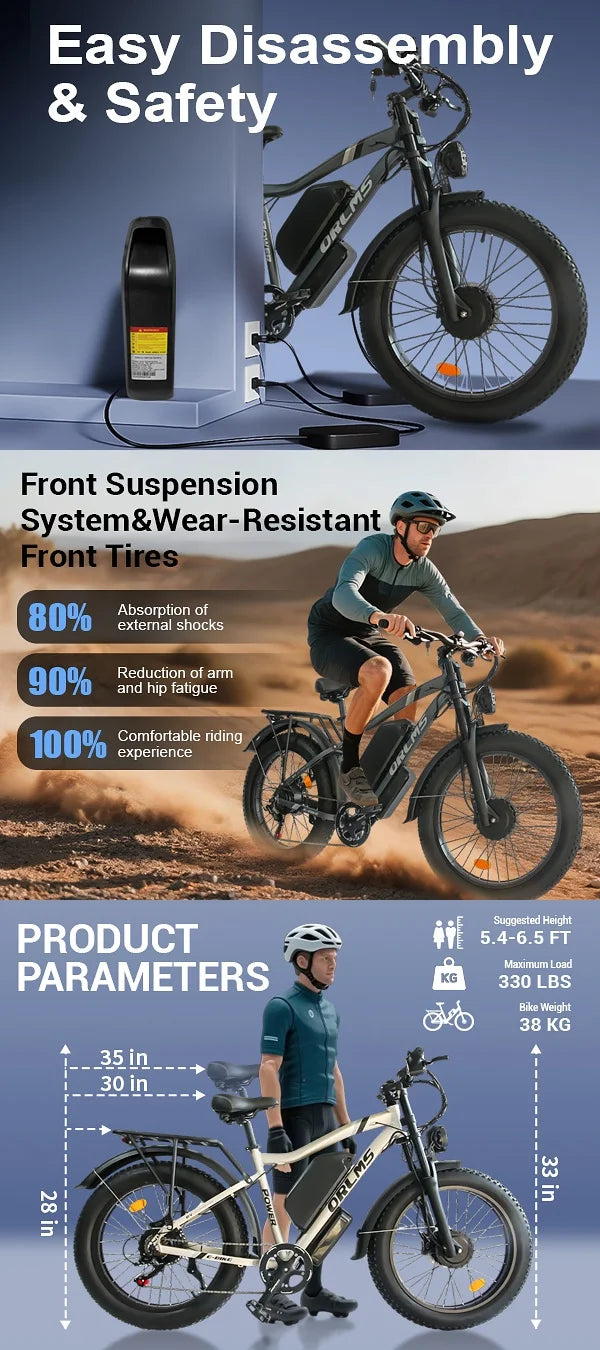 US MX500 Dual 2000W Fat Tire Mountain E-Bike