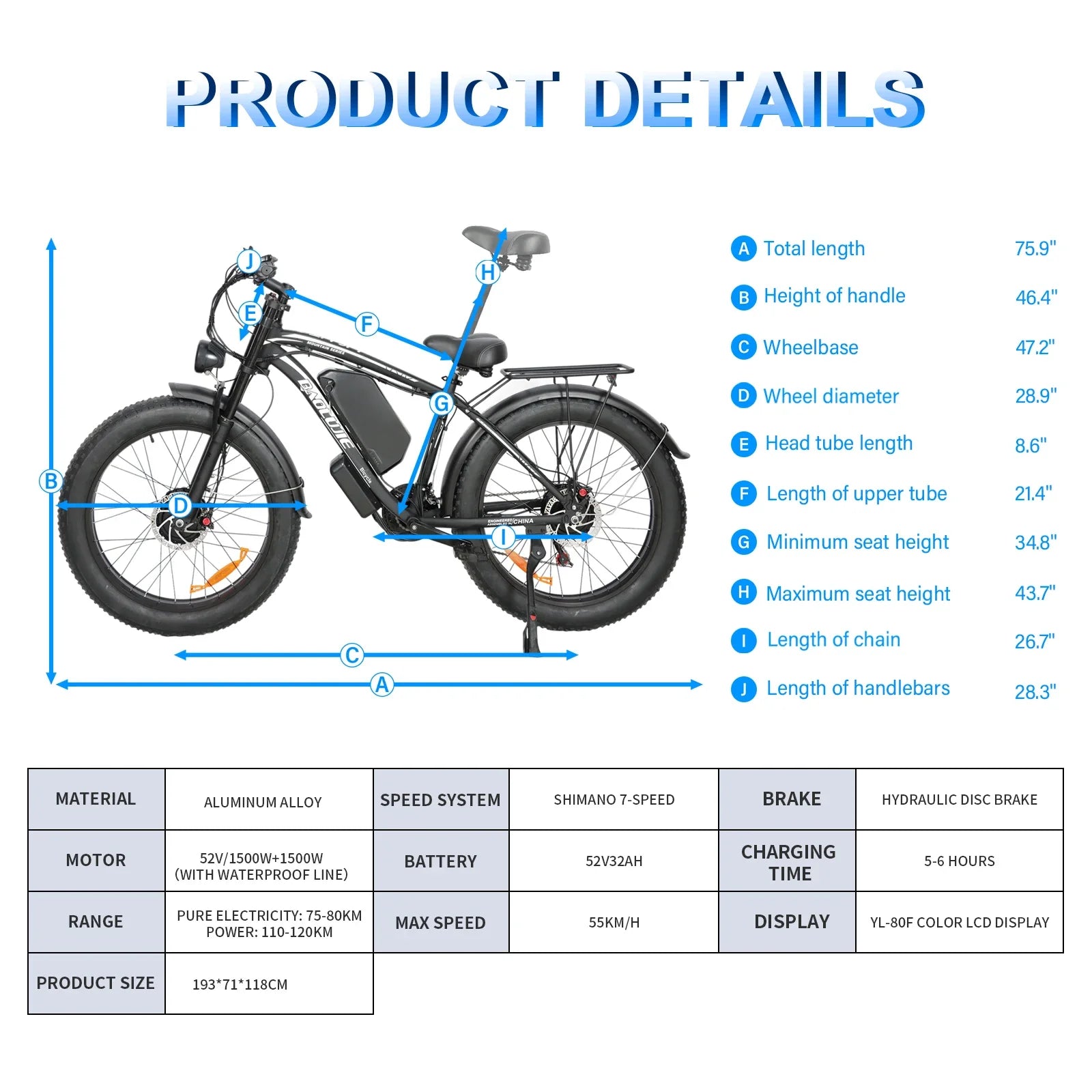 BAOLUJIE 2602 3000W Electric Bike